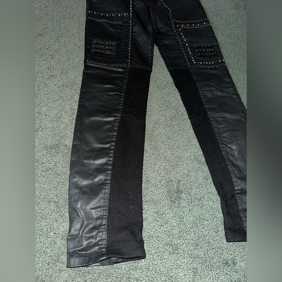 Robin's Jean Black Leather Straight Leg Jeans - Picture 2 of 6